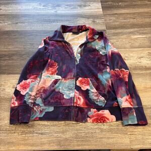 Onque‎ Casual Multicolor Womens M All Over Floral Print Pattern Full Zip Jacket
